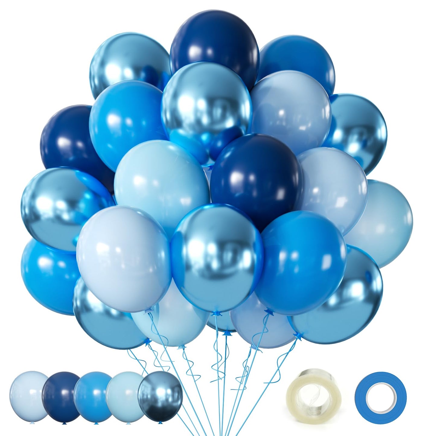 Blue Balloon Metallic Blue Balloons, 60Pcs 12Inch Chrome Blue Balloons Kit Macaron Baby Pearl Navy Blue Latex Balloons for Birthday Wedding Baby Shower Party Decoration