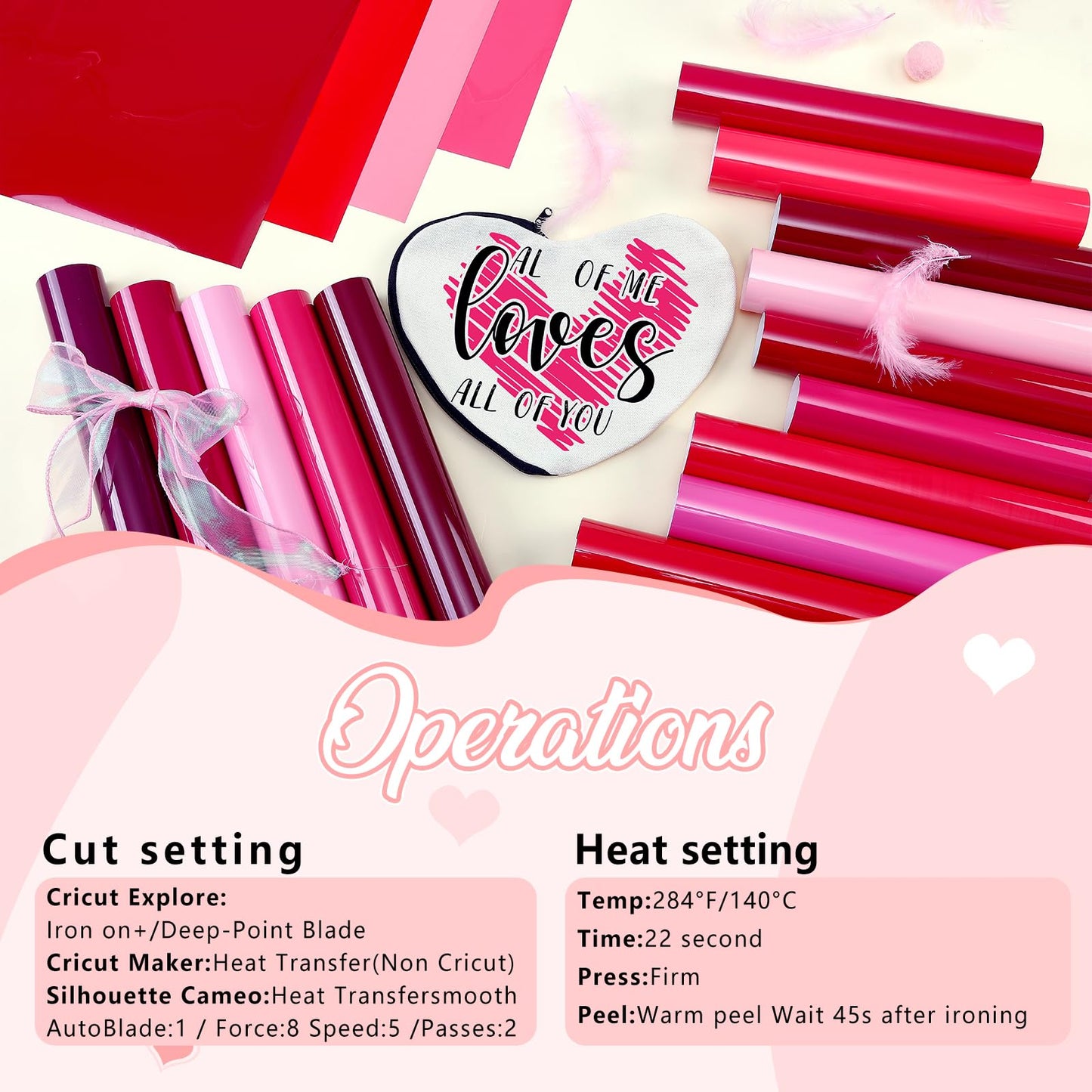 Pink HTV Heat Transfer Vinyl - 18 Sheets 12 x 10inches Light Pink HTV Iron on Vinyl for T-Shirts Compatible with Cricut or Silhouette Cameo