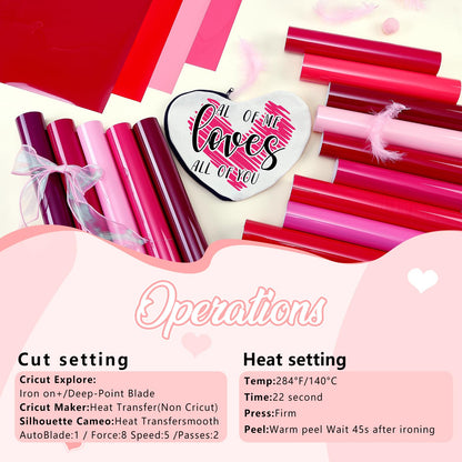 Pink HTV Heat Transfer Vinyl - 18 Sheets 12 x 10inches Light Pink HTV Iron on Vinyl for T-Shirts Compatible with Cricut or Silhouette Cameo