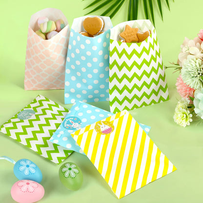100 Pack Pastel Cookie Candy Buffet Easter Bags, 5x7 Small Paper Bags for Easter Birthday Holiday Party Favor Supplies, Green Yellow Blue Pink