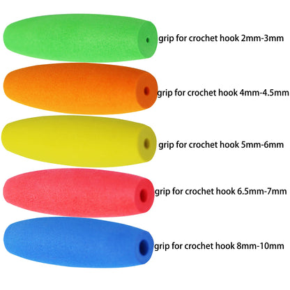 5PCS Crochet Hook Grips Set Ergonomic Crochet Hook Handle Multi-Size Ergonomic Crochet Hook Handle Attachment - Fits 2mm to 10mm Hooks