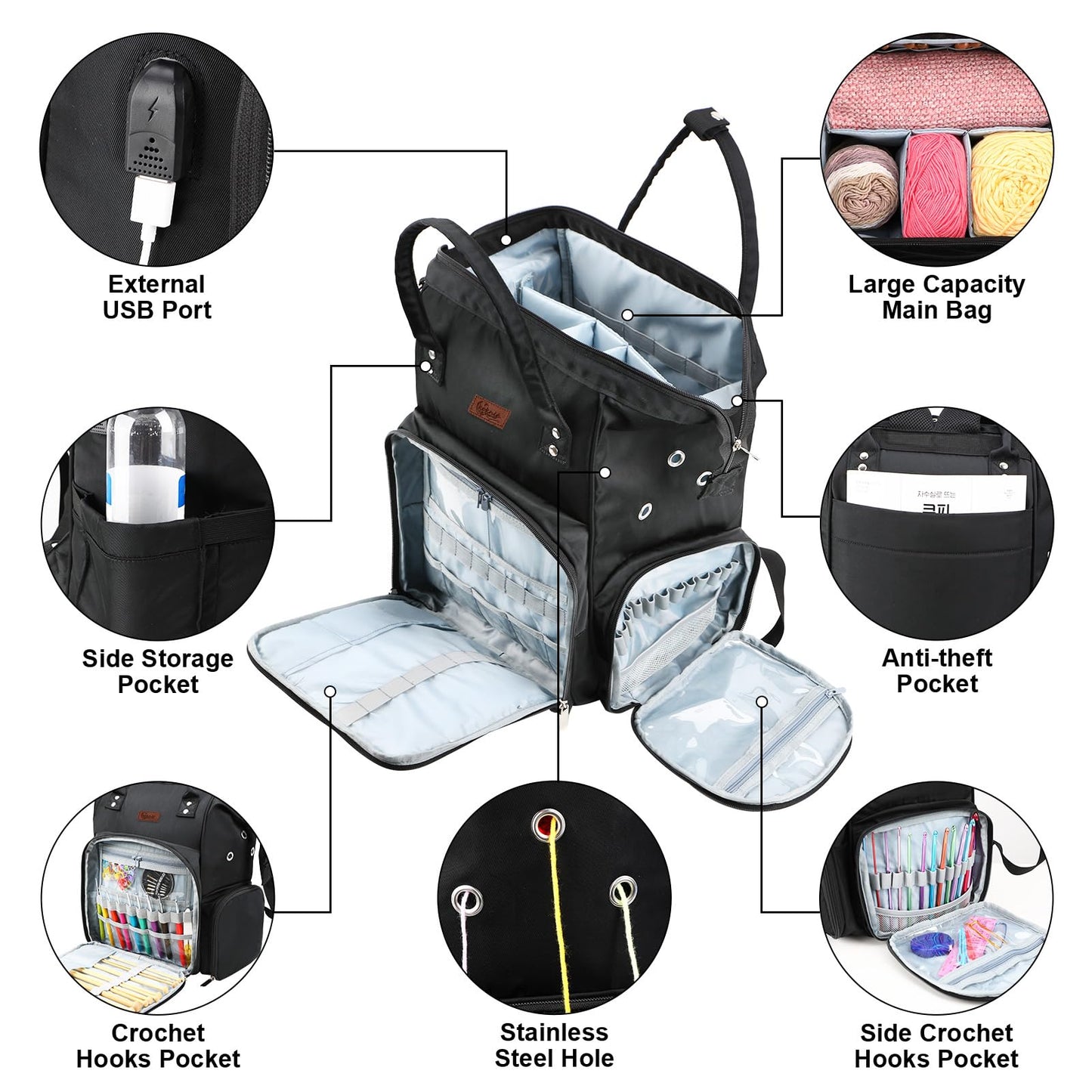 crochet bag,knitting bagBackpack and Tote Bag Storage Bag ，Large capacityYarn Storage Organizer Travel Women Carrying Crochet Accessories Knitting Needles Crochet