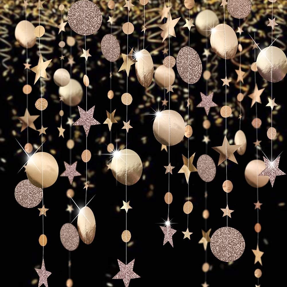 Twinkle Star Garland Champagne Gold Party Decorations Stars Banner Ceiling Hanging Decor Streamer Backdrop for Birthday Baby Shower Christmas New Year Eve Starry Night Theme Party Supplies