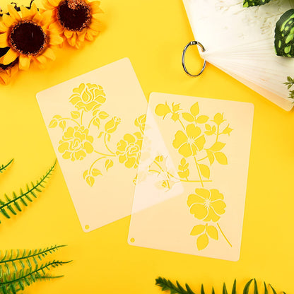 16 Pieces Wild Flower Stencils Spring Reusable Template DIY Small Flower Painting Stencils for Painting on Wood Canvas Journal Paper Fabric Floor Wall Card Decor