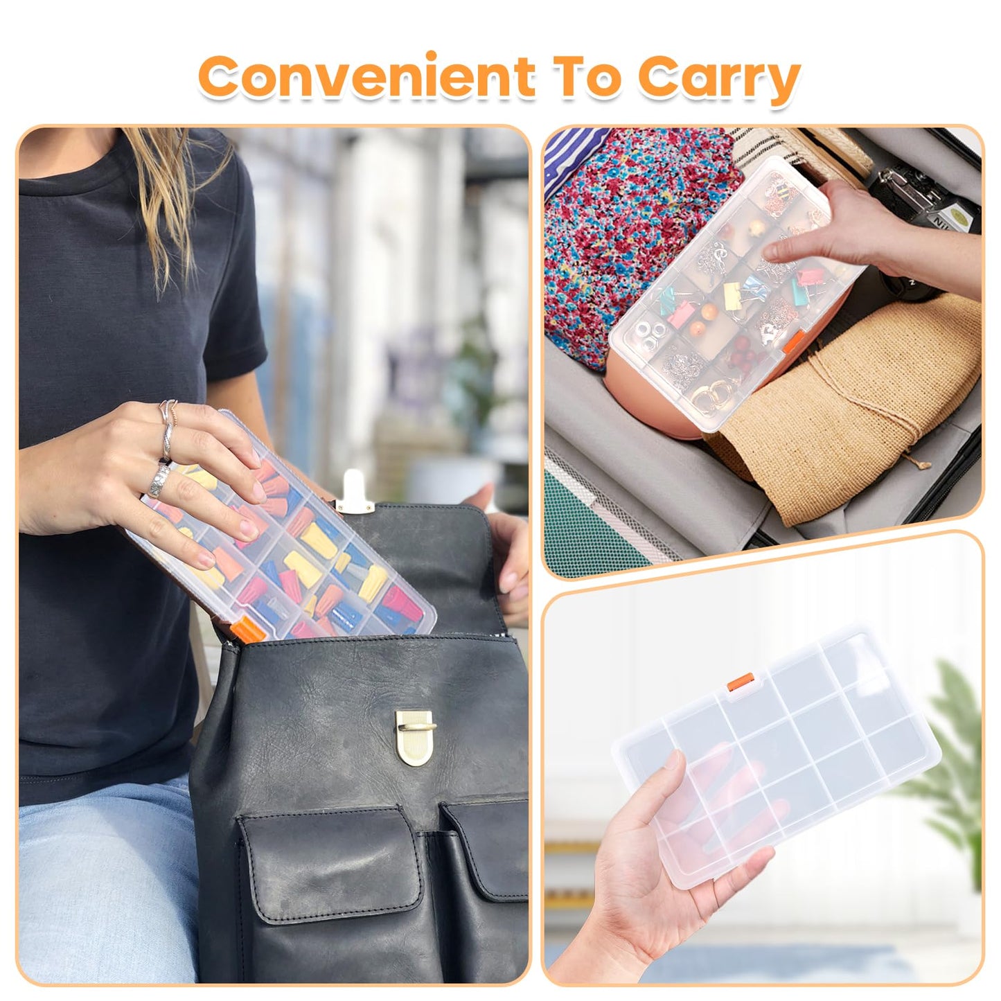 2PACK Extra Thick Bead Organizers, 15 Grid Mini Clear Plastic Storage Box Craft Containers for Nail jewelry rhinestones DIY Supply Case