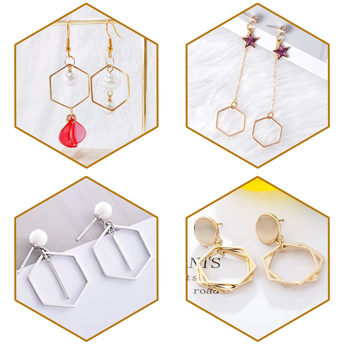 Earrings Beading Hoop for Jewelry Making,   Earrings Findings Hoops Earring Charms Open Bezel Pendant Frame for DIY Craft,Earring Necklace,Crafts Supplies (60 pcs (Round/Square/Hexagon))