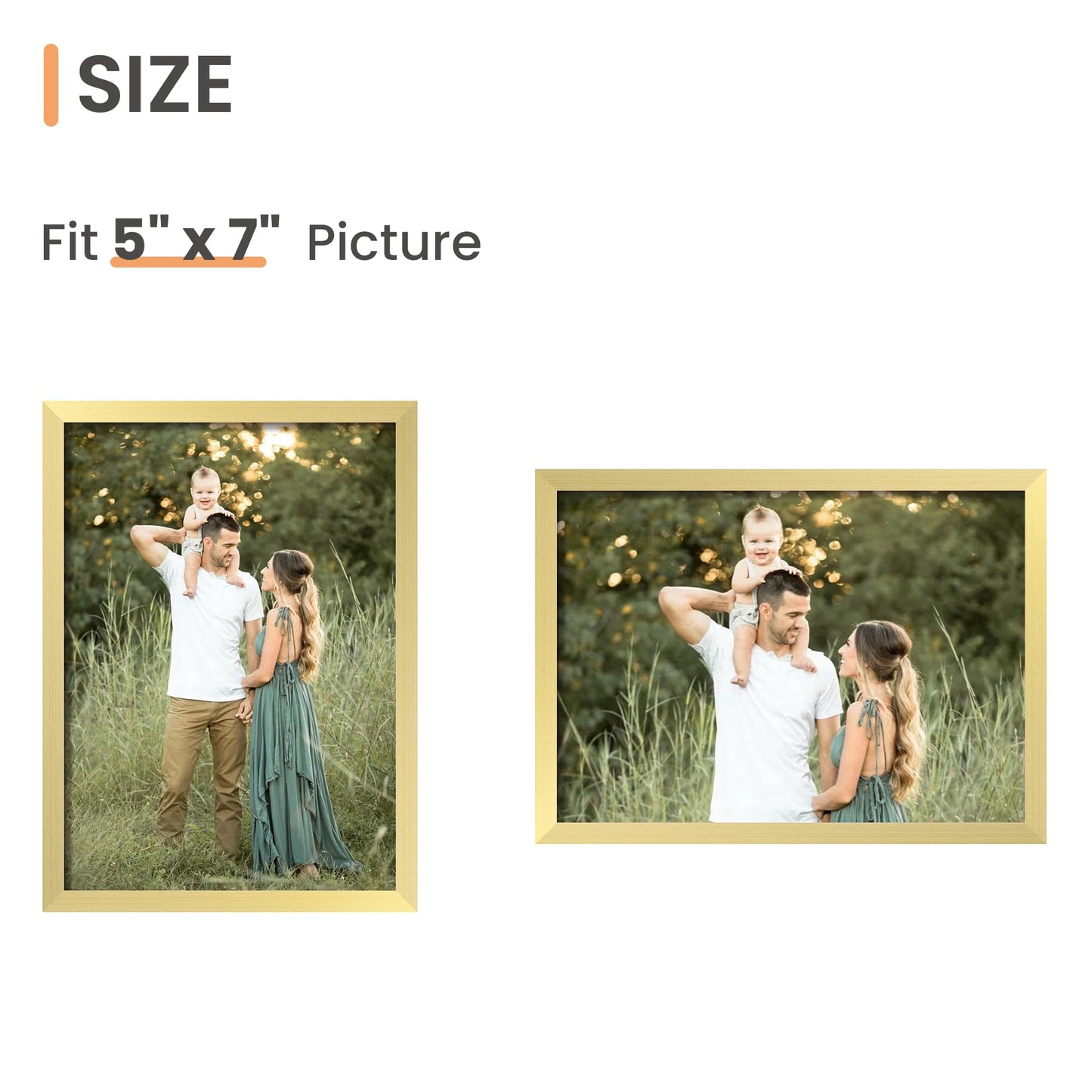 5x7 Picture Frame Set of 3, Made of High Definition Glass for 5 x 7 Gold Frames, Wall and Tabletop Display Thin Border Photo Frame for Home Décor