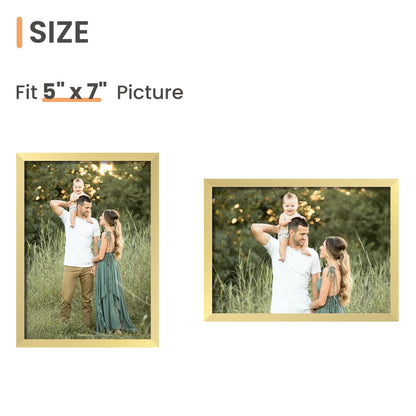 5x7 Picture Frame Set of 3, Made of High Definition Glass for 5 x 7 Gold Frames, Wall and Tabletop Display Thin Border Photo Frame for Home Décor