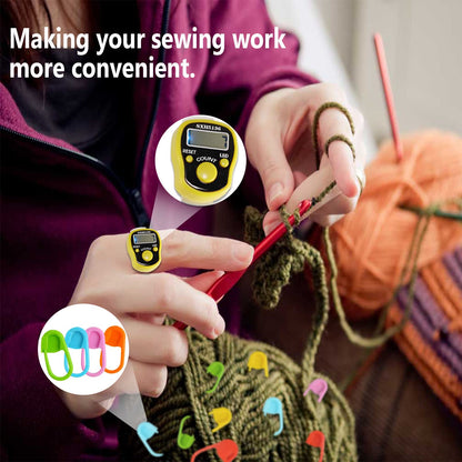 Counters 2 Pcs LED Digital Row Counter and Stitch Markers 50 Pcs Crochet Stitch Markers for Knitting Sewing Stitching Weaving, Muslim Pray, Recording Sports Scoring, Lap Counting by ILouxNei