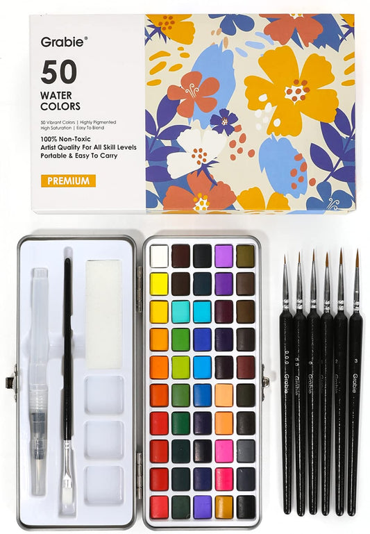 Watercolor Paint Set, Great for Painting, 50 Colors, Detail Paint Brush Included, Art Supplies, for Artists, Amateur Hobbyists and Painting Lovers
