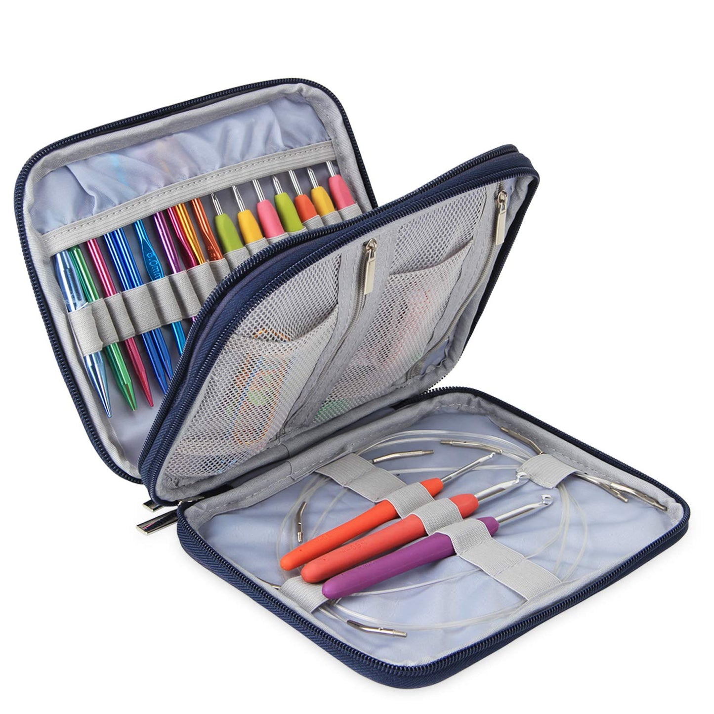 Organizer Case for Interchangeable Circular Knitting Needles, Crochet hooks and Knitting Accessories, Keep All in Place and Easy to Carry, Cats Blue (No Accessories Included)