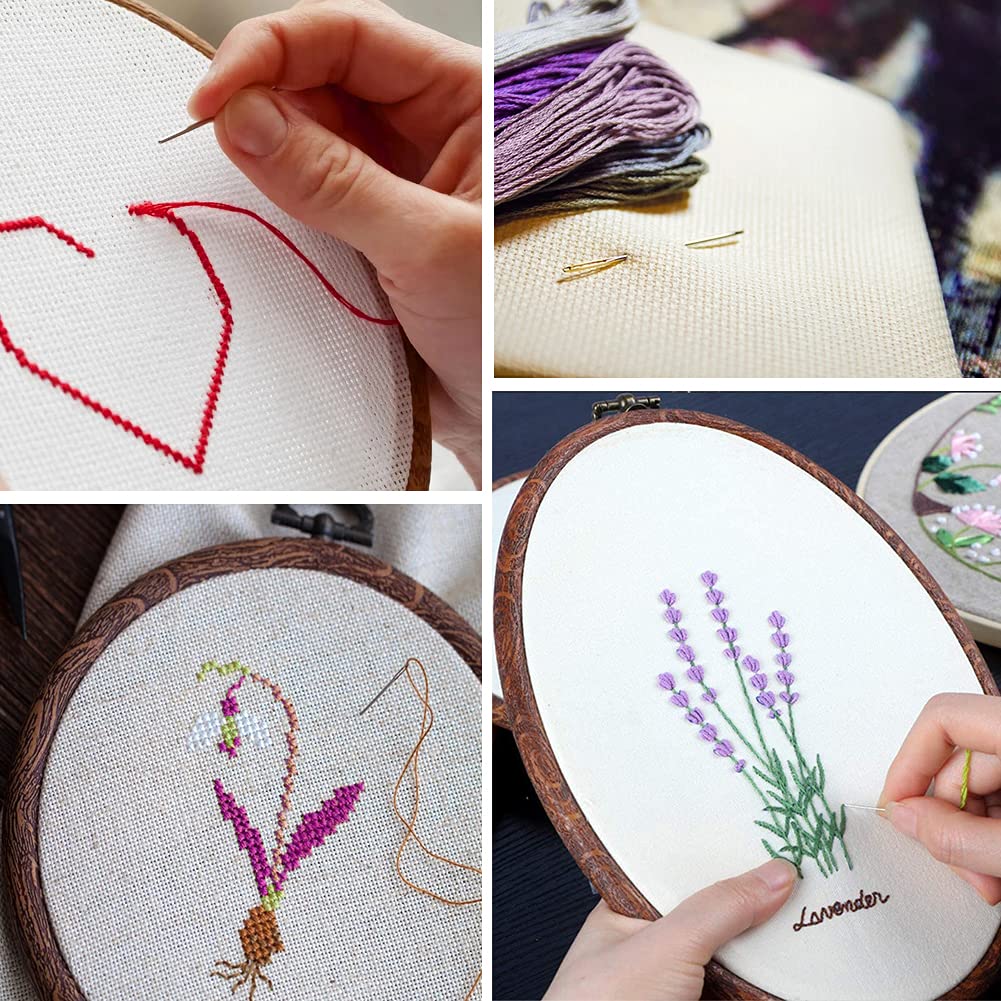 Embroidery Hoop, 7.5'' 9.2'' Oval Embroidery Hoop, Imitated Wood Display Frame with 30 Pieces Embroidery Needles, Embroidery Frame and Cross Stitch Hoop for Art Craft Sewing and Wall Hanging