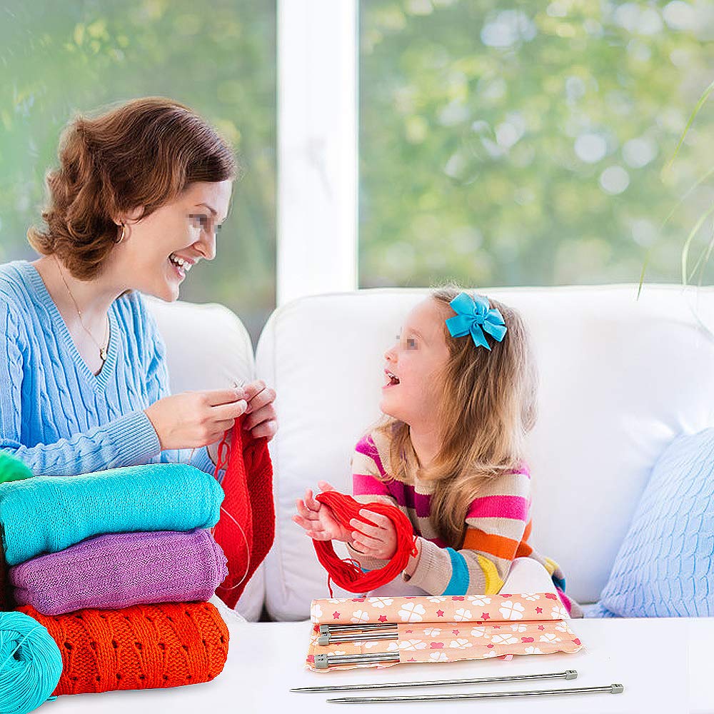 22 Pcs Knitting Needles Set, 14 Inches Stainless Steel Straight Single Pointed Knitting Needle Kit Metal Knitting Kit in Different Sizes 2.0mm to 8.0mm, with Gift Organizer Bag, 11 Pairs