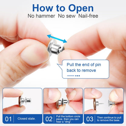 12 Sets Button Pins for Loose Jeans, No Sew and No Tools Instant Replacement Snap Tack Pant Button, Ceryvop Reusable and Adjustable Metal Pants Button Tightener