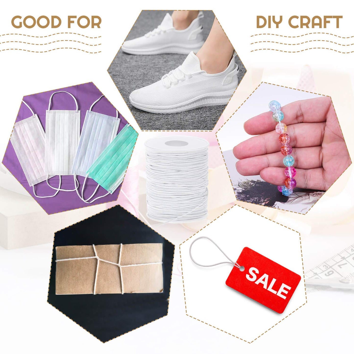 Elastic String, Selizo Stretchy Cord For Bracelets, Necklace, Beading and Sewing (1.2 MM, 109 Yards, White)