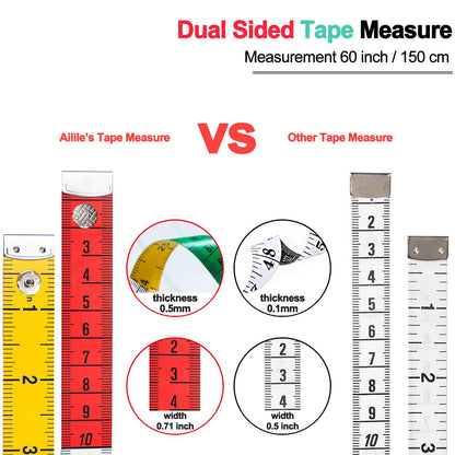 Tape Measure Measuring Tape for Body Fabric Sewing Tailor Cloth Knitting Home Craft Measurements,60-inch/150-cm Soft Multicolor Tape Measure Body Measuring Tape Set with Snap Button Closure,Dual Sided