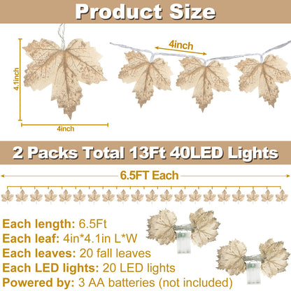 2 Pack Fall Decor Fall Garland with Lights Fall Decorations for Home, Lighted Maples Leaves Garland Total 13Ft 40LED Battery Operated Autumn Harvest Halloween Thanksgiving Decor Indoor Outdoor