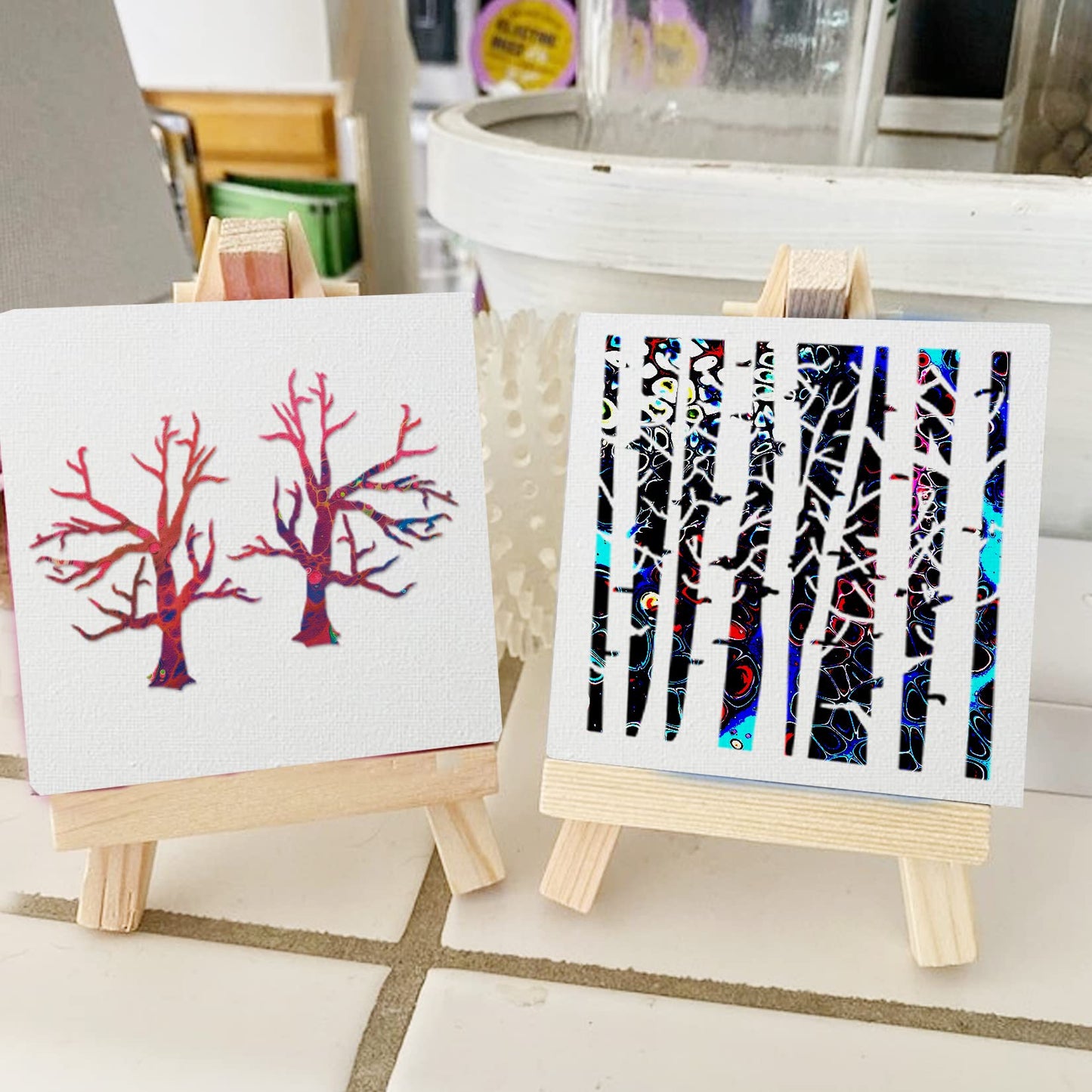 14 Pcs Layering Mixed Media Stencils Leopard Diamond Spirals Cubist Templates Geometric Patterns Stencils for Painting on Walls Canvas DIY Craft Scrapbooking Stamp Decor Card Making (7.87x7.87inch)