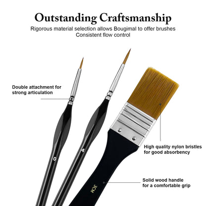 32 Pieces Paint Brush Set, Artist Series, Nylon Bristles with Round, Filbert, Flat, Fan, Angle, Detail Brush, Suitable for Artists and Beginners for Acrylic Painting, Oil, Watercolor, Gouache