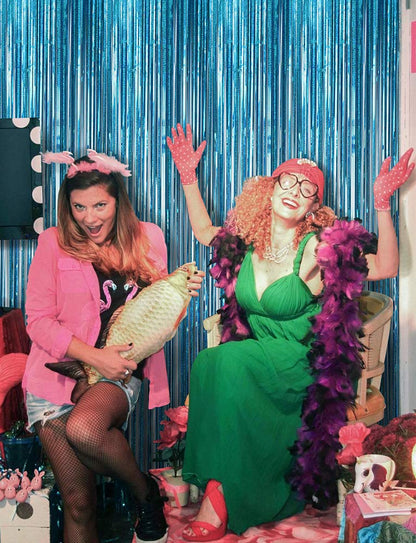 2 Pack 3.2 ft x 8.2 ft Teal Tinsel Foil Fringe Curtains Backdrop, Sparkle Metallic Foil Curtains for Frozen/Mermaid/Under Sea Birthday Party Decoration