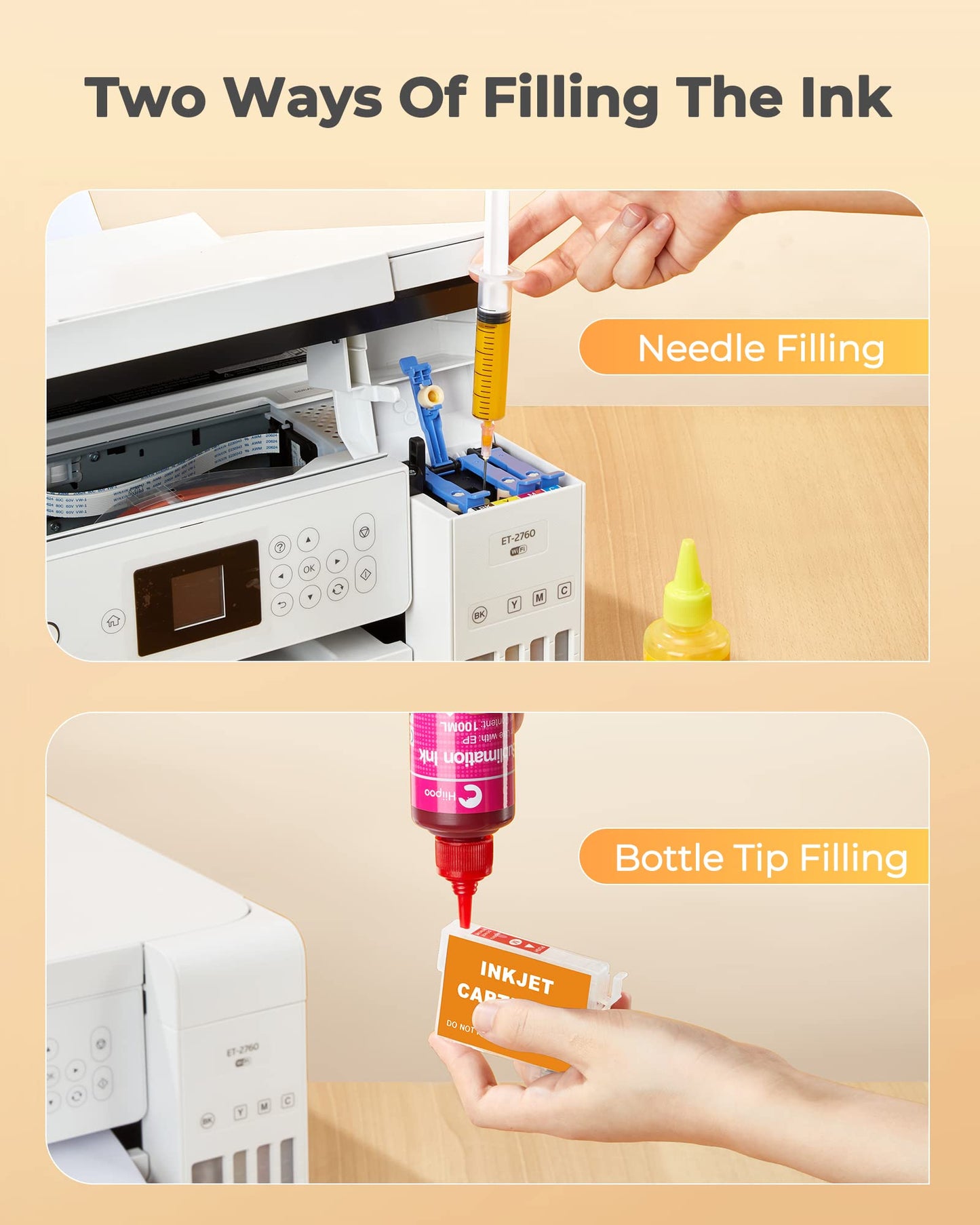 Sublimation Ink Refilled Bottles with Heat Tape Refill for ET2400 XP4105 XP4100 ET2720 ET2760 ET2750 ET4800 ET-2800 ET-2803 ET-2850 Inkjet Printers Heat Press Transfer on Mugs T-Shirts