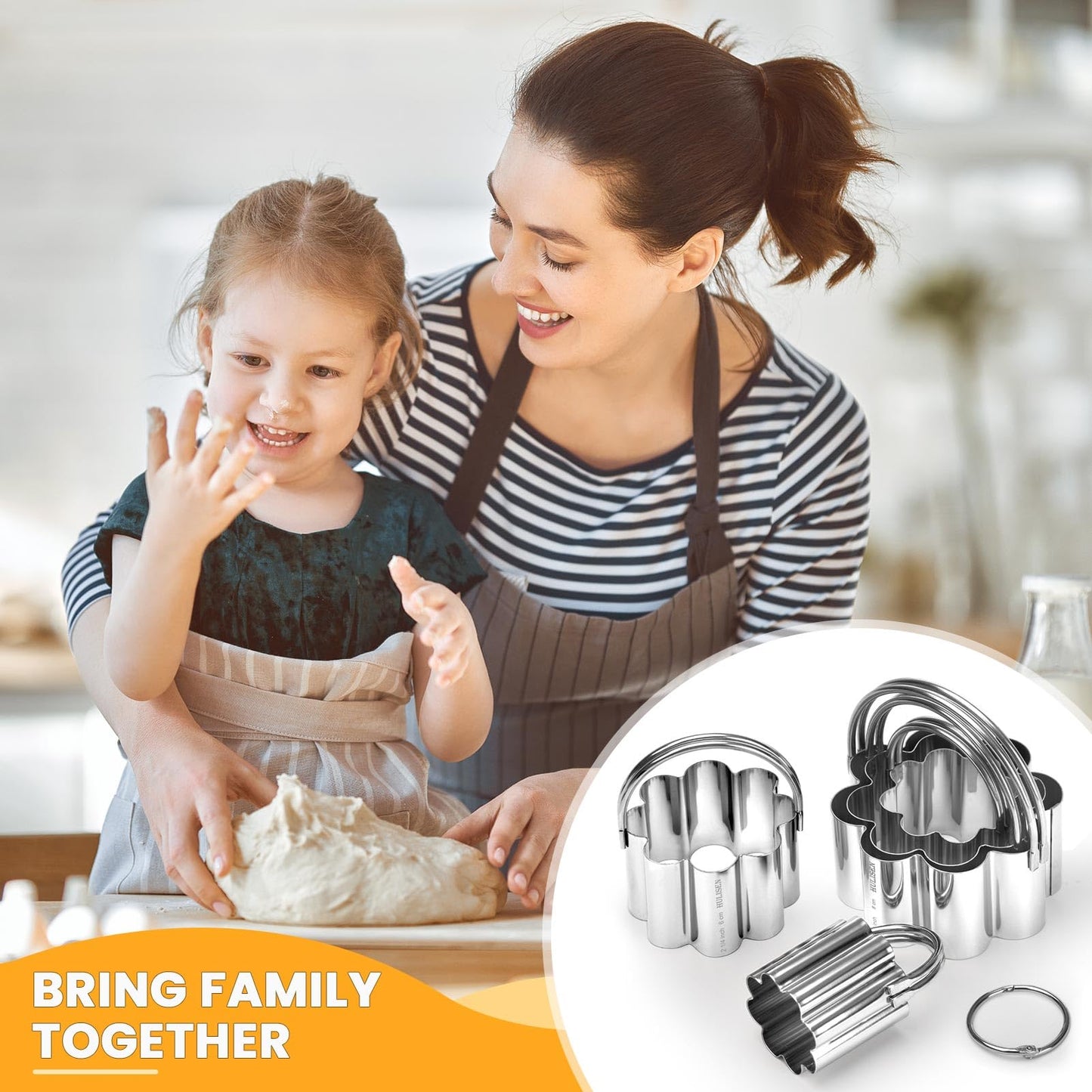 Flower Cookie Cutter Set (5 Pieces/Set), Stainless Steel Scalloped Edge Biscuit Cutter with Handle, Professional Baking Tools Set, Gift Packaging (Plum Blossom)