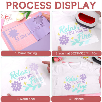 Pastel Iron on Vinyl Boho Heat Transfer Vinyl Bundle 12 X 10 in, 8 Assorted Pastel HTV for T-Shirts,Garment, Easy to Cut & Transfer