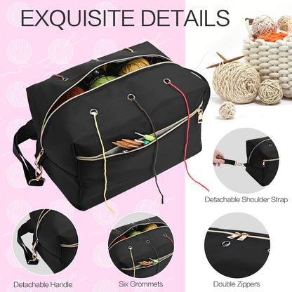 home Yarn Bag Crochet Bag Organizer Knitting Bag Organizer Crochet Storage Yarn Holder for Crochet Accessories Yarn Storage Bag for Crocheting Gifts for Crochet Lovers,Mom,Women,Black