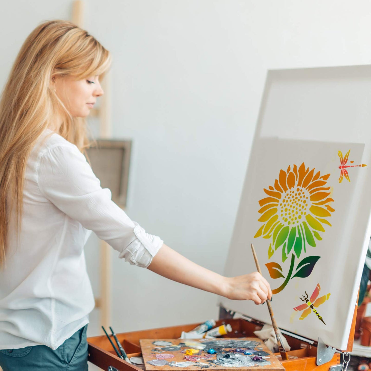 8 Pieces Sunflower Butterflies Painting Stencils Flower Butterfly Stencil Kit for Painting on Wood Wall Canvas You are My Sunshine Reusable Plastic Template for Door Home Decoration