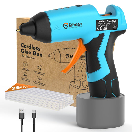 Cordless Hot Glue Gun, 15s Fast Preheating with 2Ah Built-in Battery Hot Melt Glue Gun, Smart Power-Off, Kit with 25 Pcs Premium Mini Glue Sticks and USB-C Charging Port