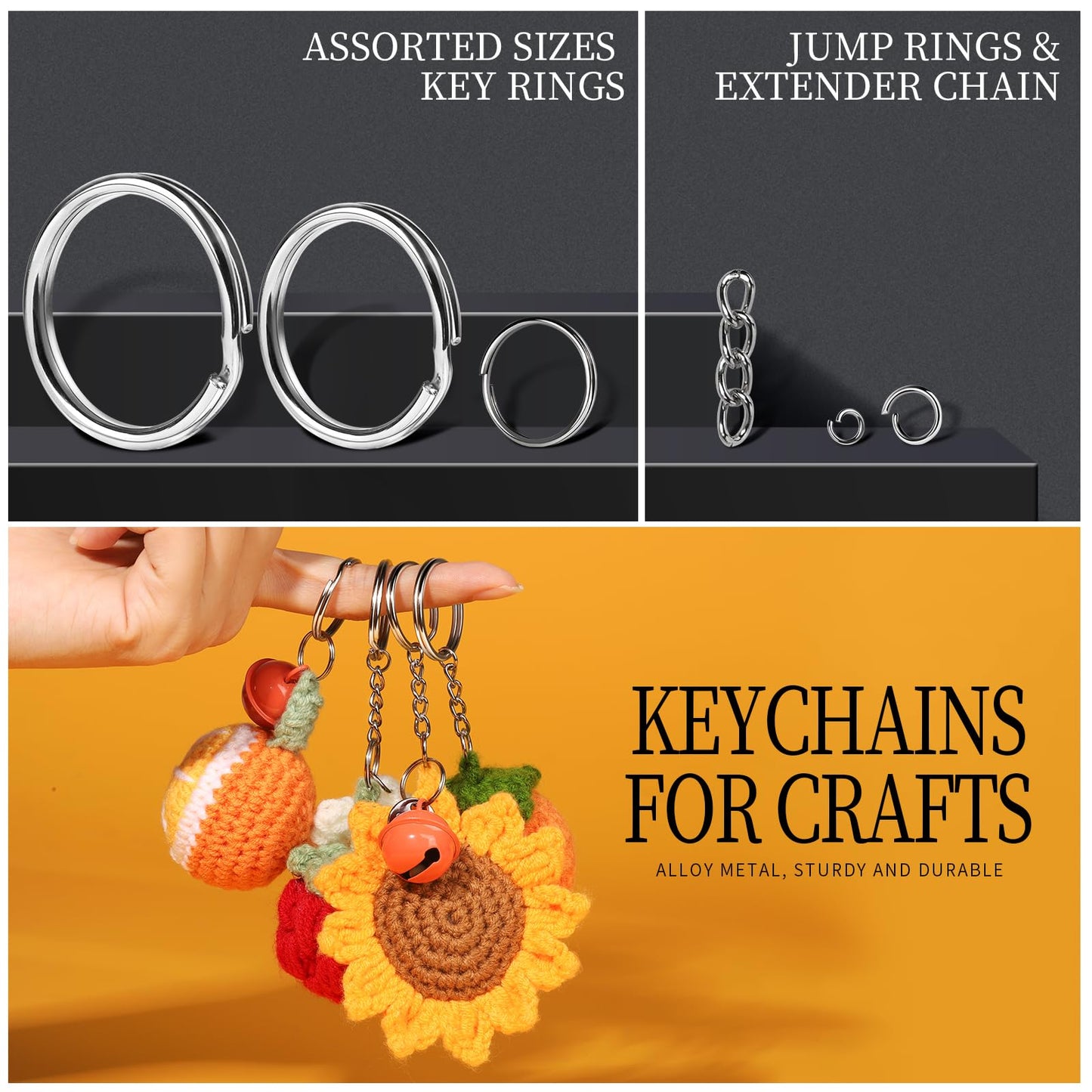 265PCS Keychains Clips with Key Rings, Keychain, Metal Lobster Claw Clasps and Key Chain Rings, Key Chains Key Rings Bulk, Keychain Rings, Keychains Making Kit Clip for Keys Crafts, Silver