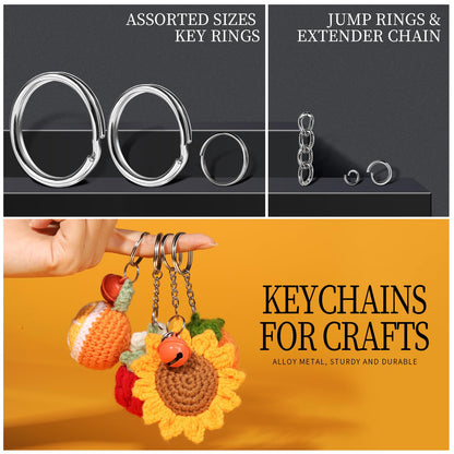 265PCS Keychains Clips with Key Rings, Keychain, Metal Lobster Claw Clasps and Key Chain Rings, Key Chains Key Rings Bulk, Keychain Rings, Keychains Making Kit Clip for Keys Crafts, Silver