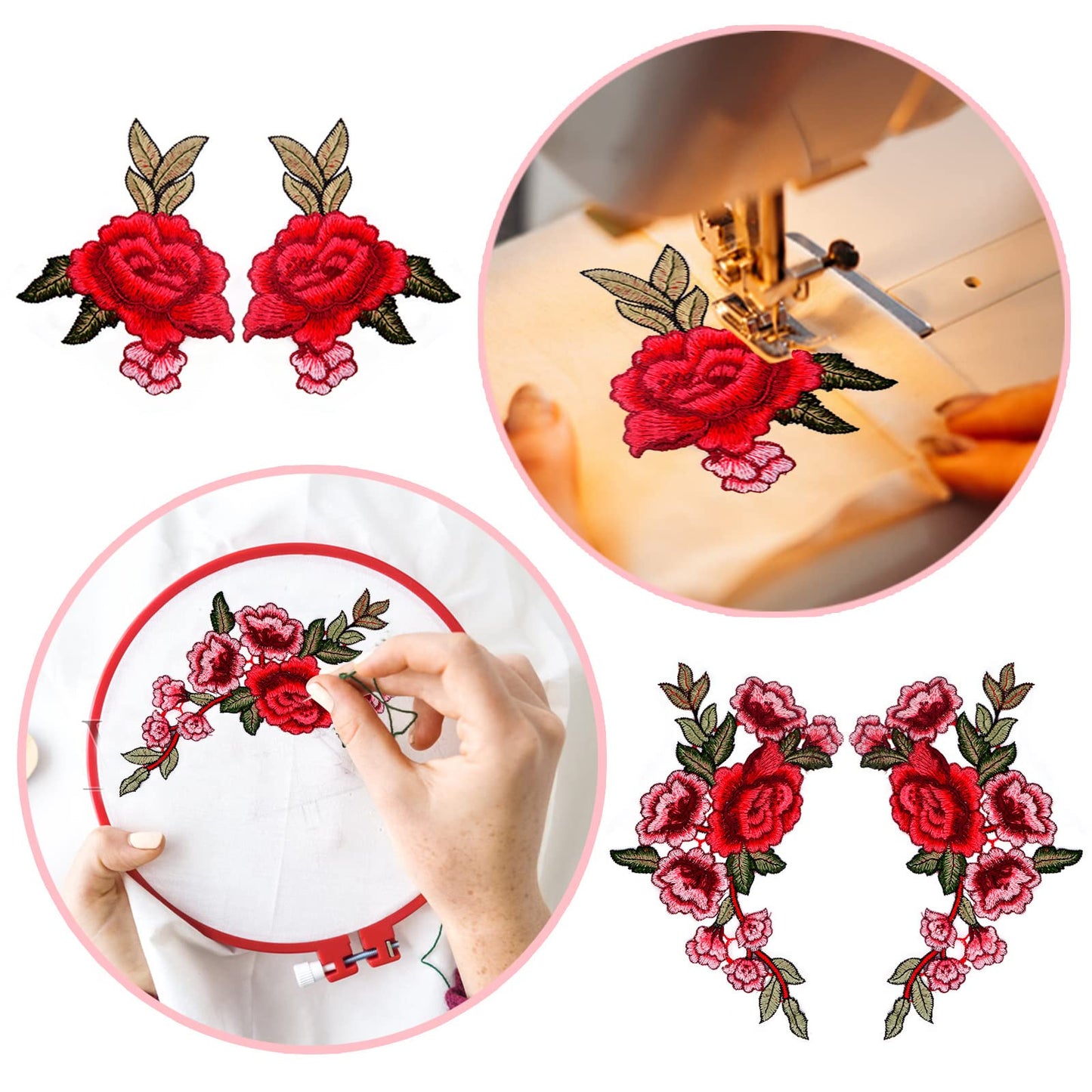 12 Pieces (6 Pairs) Iron On Flower Patches Clothing Patch Delicate Embroidered Flower Appliques for DIY T-Shirt Backpack Hoodies Shoes Bags Decoration, 6 Styles