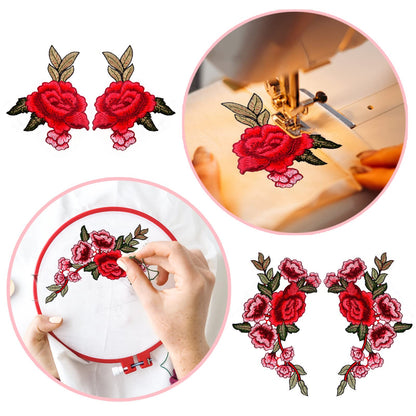 12 Pieces (6 Pairs) Iron On Flower Patches Clothing Patch Delicate Embroidered Flower Appliques for DIY T-Shirt Backpack Hoodies Shoes Bags Decoration, 6 Styles