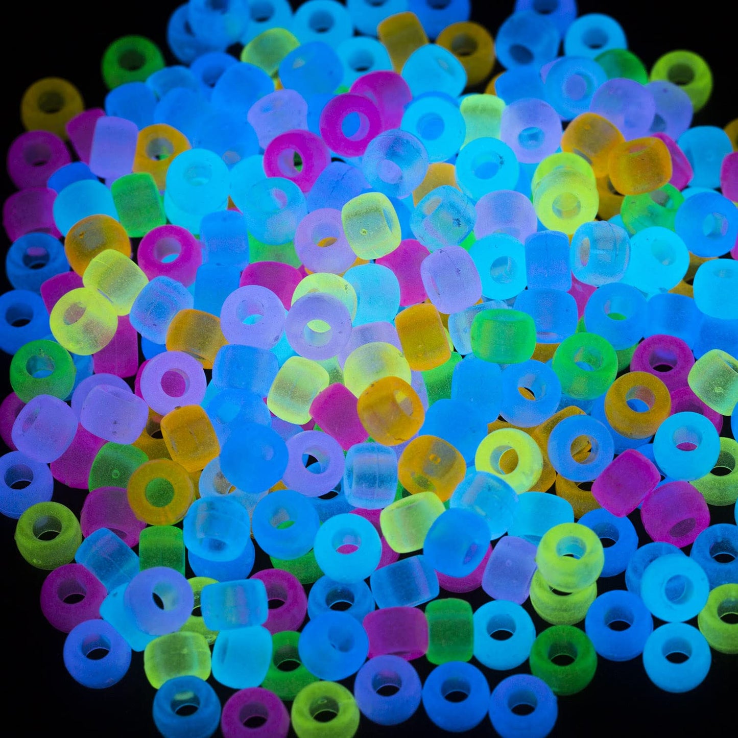 1000 Pcs Acrylic 9 Color Pony Beads 6x9mm Bulk Glow in The Dark for Necklace, Friendship Bracelet Making, Hair Braids Kandi