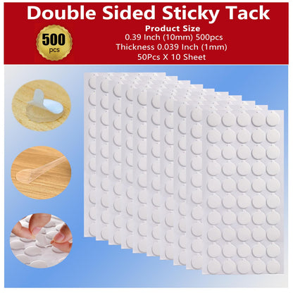 Double Sided Adhesive Dots 500 Pcs Mounting Putty Sticky Tack Clear Removable Round Glue Tape for Wall Crafts Festival Party Decorations