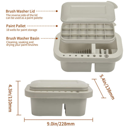 Paint Brush Cleaner, Paint Brush Holder and Organizers with Palette for Acrylic, Watercolor, and Water-Based Paints (Grey)