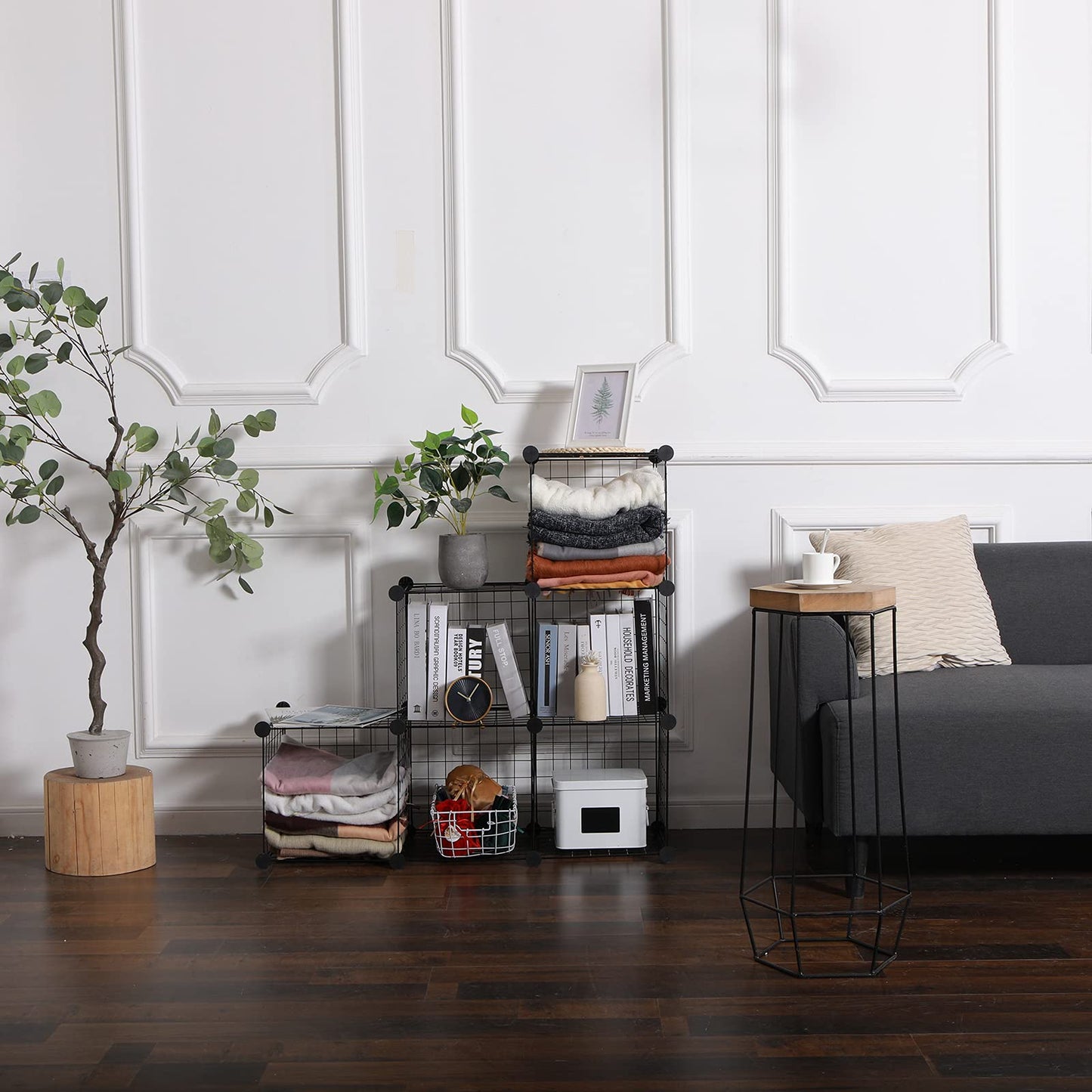 Cube Storage Organizer,6 Cube Closet Organizers and Storage,Wire Metal Grids Bookshelf,Stackable Modular Shelves,Cube Storage Organizer Bins for Home,Office,Kids Room,Black