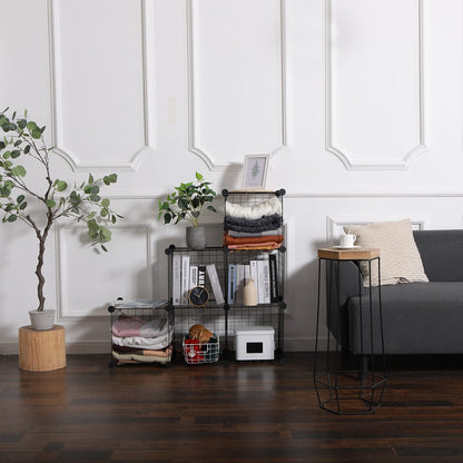 Cube Storage Organizer,6 Cube Closet Organizers and Storage,Wire Metal Grids Bookshelf,Stackable Modular Shelves,Cube Storage Organizer Bins for Home,Office,Kids Room,Black