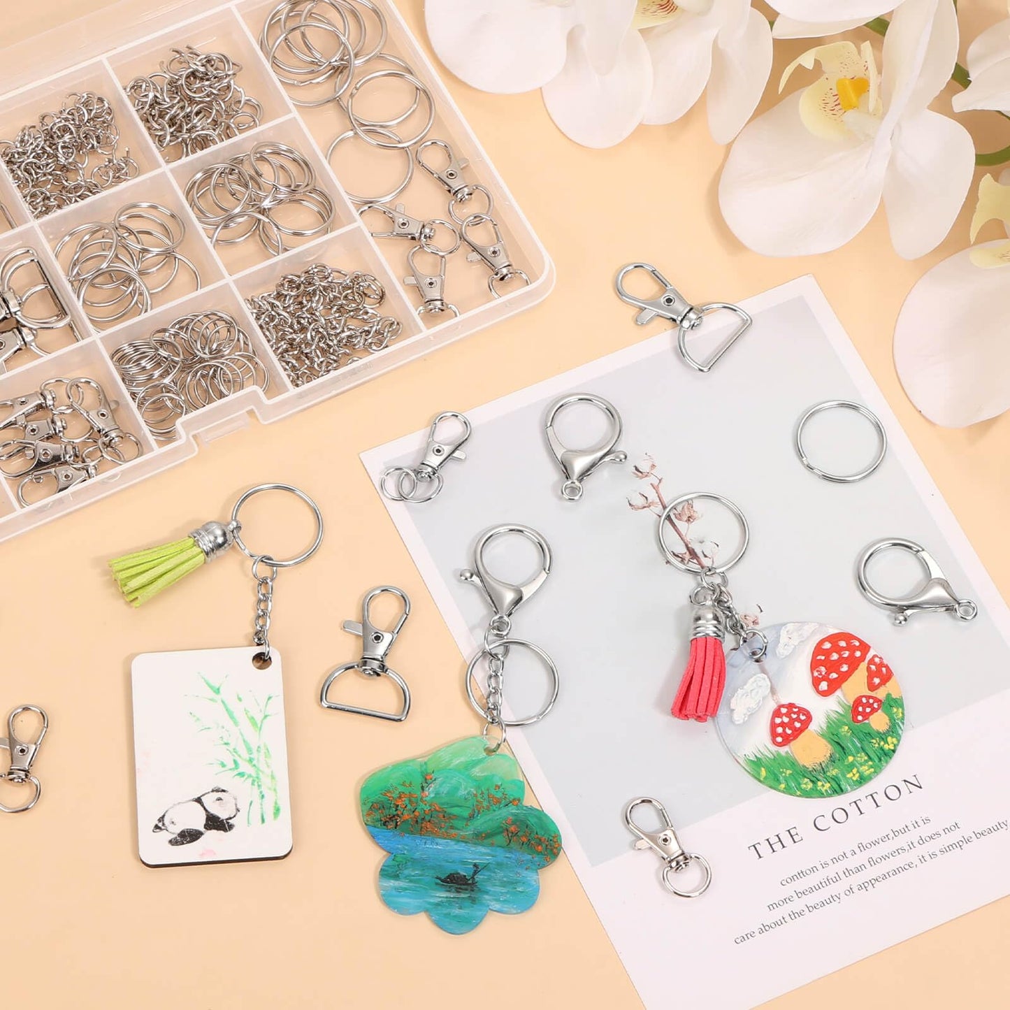 300PCS Keychain Making Kit, Keychain Craft Supplies Including Key Chain Clips, Lanyard Snap Hooks, Key Rings and Jump Rings for Key Chain Making, Purse Making, Lanyard Making