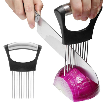Onion Holder for Slicing, Onion Cutter Vegetable Chopper, Stainless Steel Tomato Slicer Vegetable Cutter for Potato, Avocados, Eggs, Food Slicer Assistant Tool for Fruit Lemon and Meat