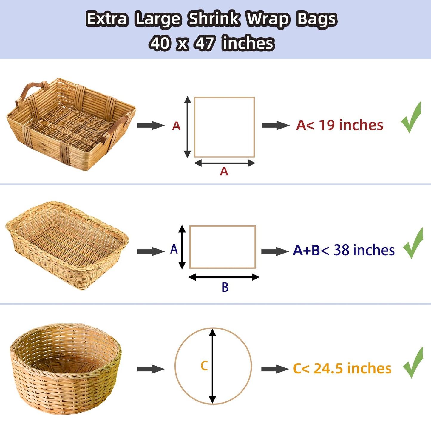 Extra Large Jumbo Shrink Wrap Bags Cellophane Bags for Gift Baskets - 40x47 Inch Christmas Basket Bags (5 pcs, XXXL)