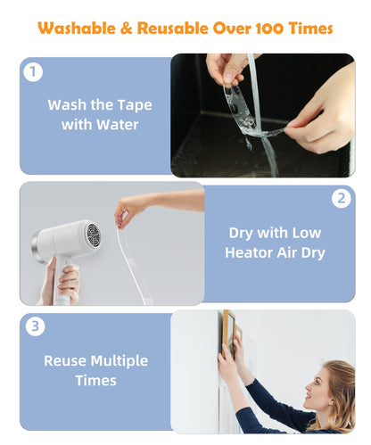 Double Sided Tape for Heavy Duty Applications, Removable Mounting Tape, Nano Tape, Extra Large Clear Transparent Adhesive Strips for Poster Carpet Picture Hanging Strip Rug Wall Outdoor, 1-Pack