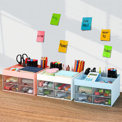 Desktop Organizer with Drawer, Accessories Stationary Organizer Desk Caddy, Pen/Pencil/Business Card/Sticky Note Tray/Paperclip Holder Storage Box (White)