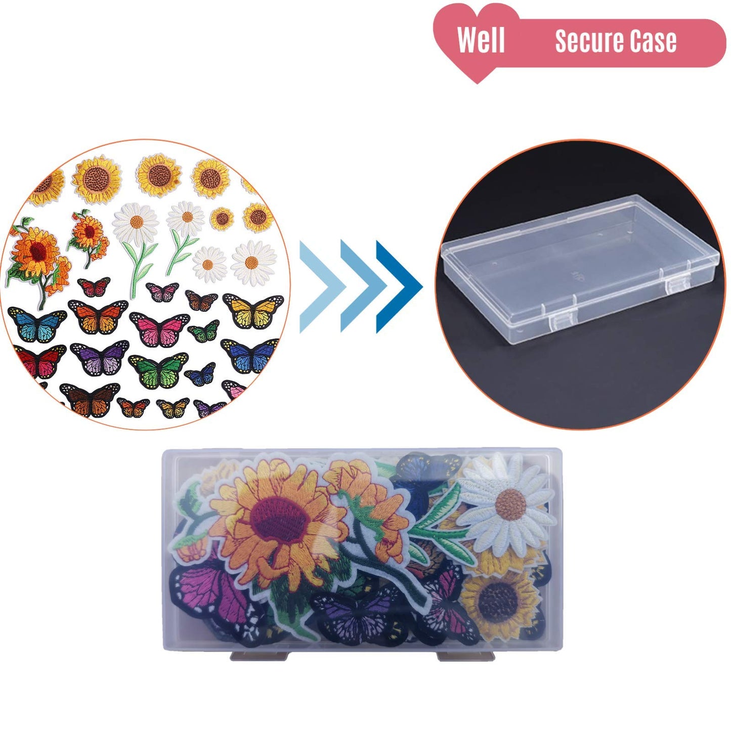 35 Pieces Embroidered Iron on Patch for Clothing, NNHOM only.Sunflowers Butterfly Iron On Patches Set,Large Size Cute Decoration Embroidered Patches Pack for Jeans,Bags, Clothing