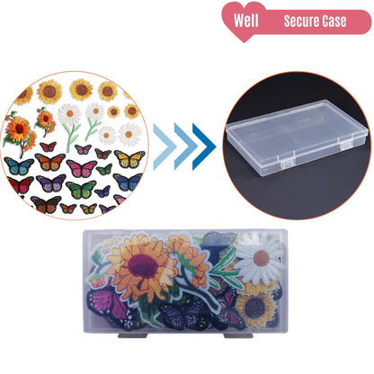 35 Pieces Embroidered Iron on Patch for Clothing, NNHOM only.Sunflowers Butterfly Iron On Patches Set,Large Size Cute Decoration Embroidered Patches Pack for Jeans,Bags, Clothing