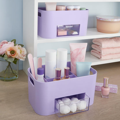 Bliss Lilac Purple Makeup Organizer for Countertop, Divided Bathroom Organizer & Storage Drawer, Makeup Brush Holder, Cosmetic & Nail Polish Organizer, Made in USA