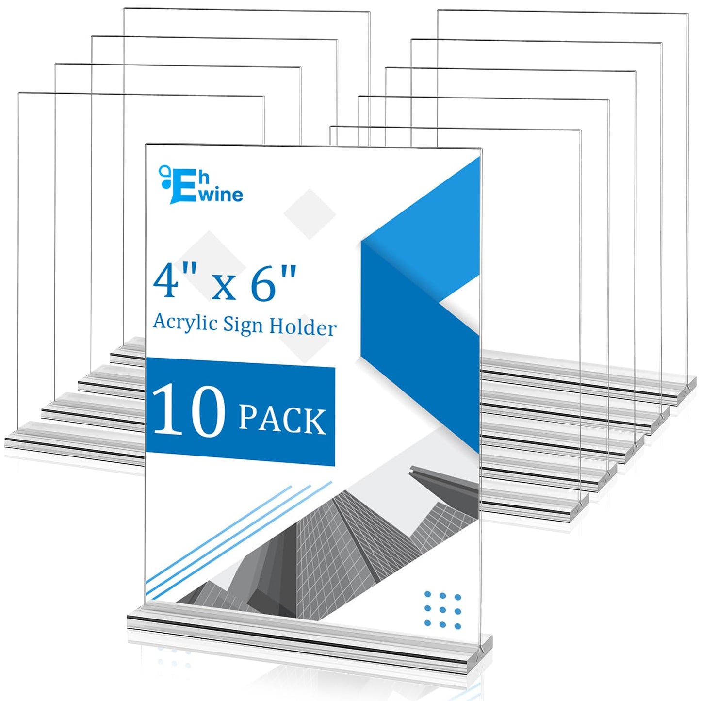 10 Pack Acrylic Sign Holder 4x6, Double-Sided Stand up Table Top Sign Holders, Clear Acrylic Picture Frame Paper Holder Display Stand for Office Business Store Wedding Party