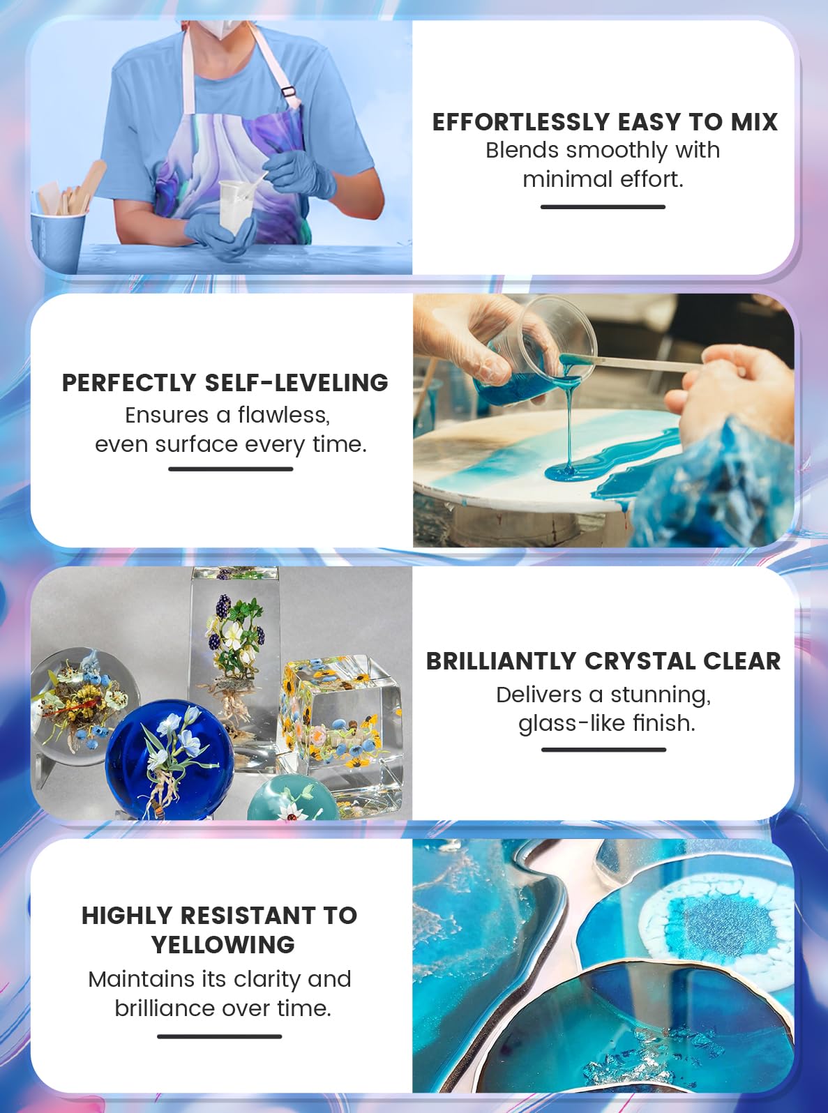 64OZ Epoxy Resin Kit,Crystal Clear Epoxy Resin-Strong and No Bubble,Not Yellowing,Self Leveling Easy Mix 1:1,Suitable for Art Casting,DIY,Jewelry Projects, Wood & Molds