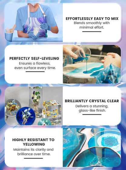 64OZ Epoxy Resin Kit,Crystal Clear Epoxy Resin-Strong and No Bubble,Not Yellowing,Self Leveling Easy Mix 1:1,Suitable for Art Casting,DIY,Jewelry Projects, Wood & Molds